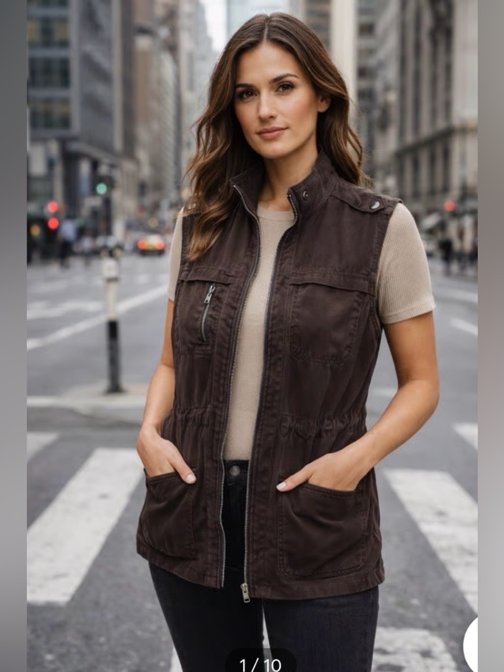 Lucky Brand Chocolate Brown Sleeveless Utility Vest
